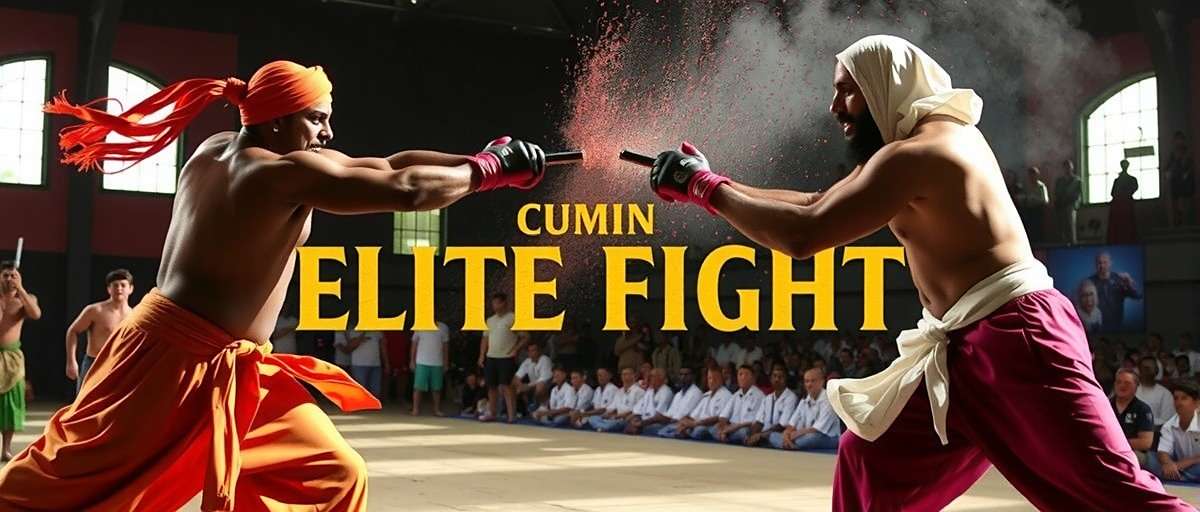 Cumin Elite Fight showing regional warriors practicing different Indian martial arts styles from Punjab, Tamil Nadu, Kerala, and Bengal